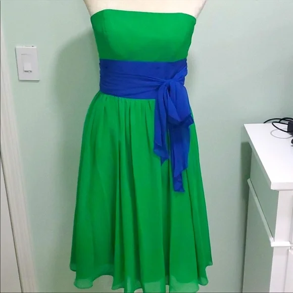 Alfred Angelo | Dresses | Alfred Angelo Green Wblue Waist Band Strapless  Chiffon Formal Party Dress Sz6 | Poshmark